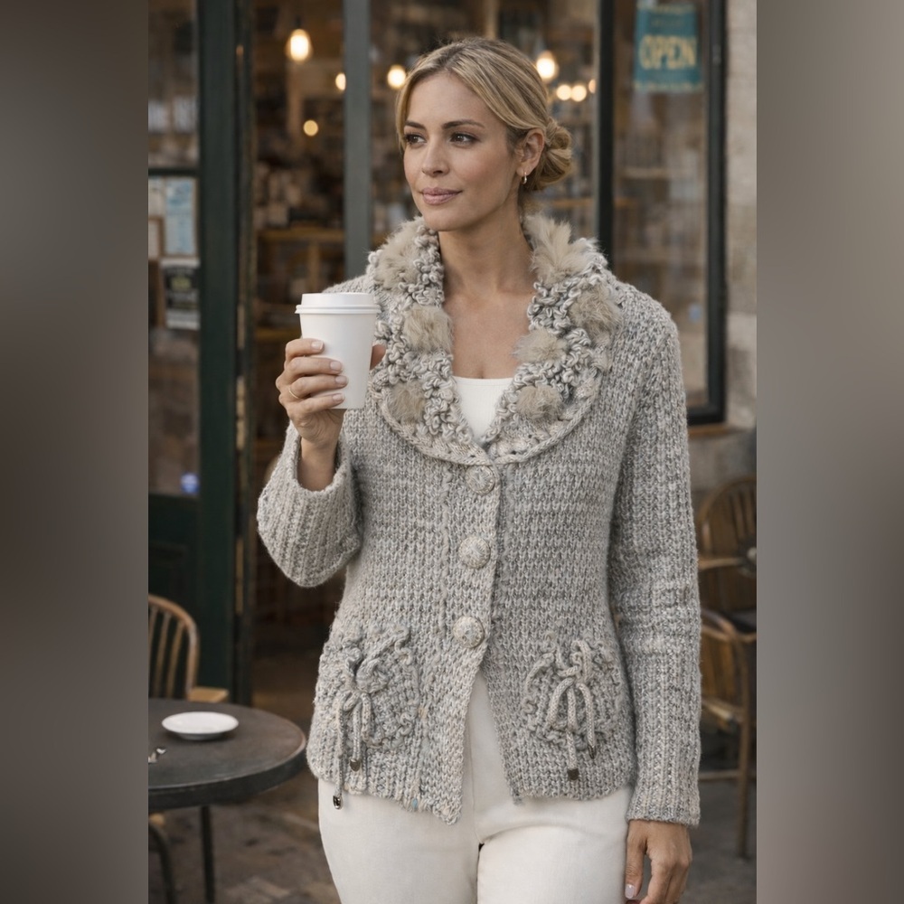 Fur Accented Wool Blend Sweater Blazer - Picture 8 of 8
